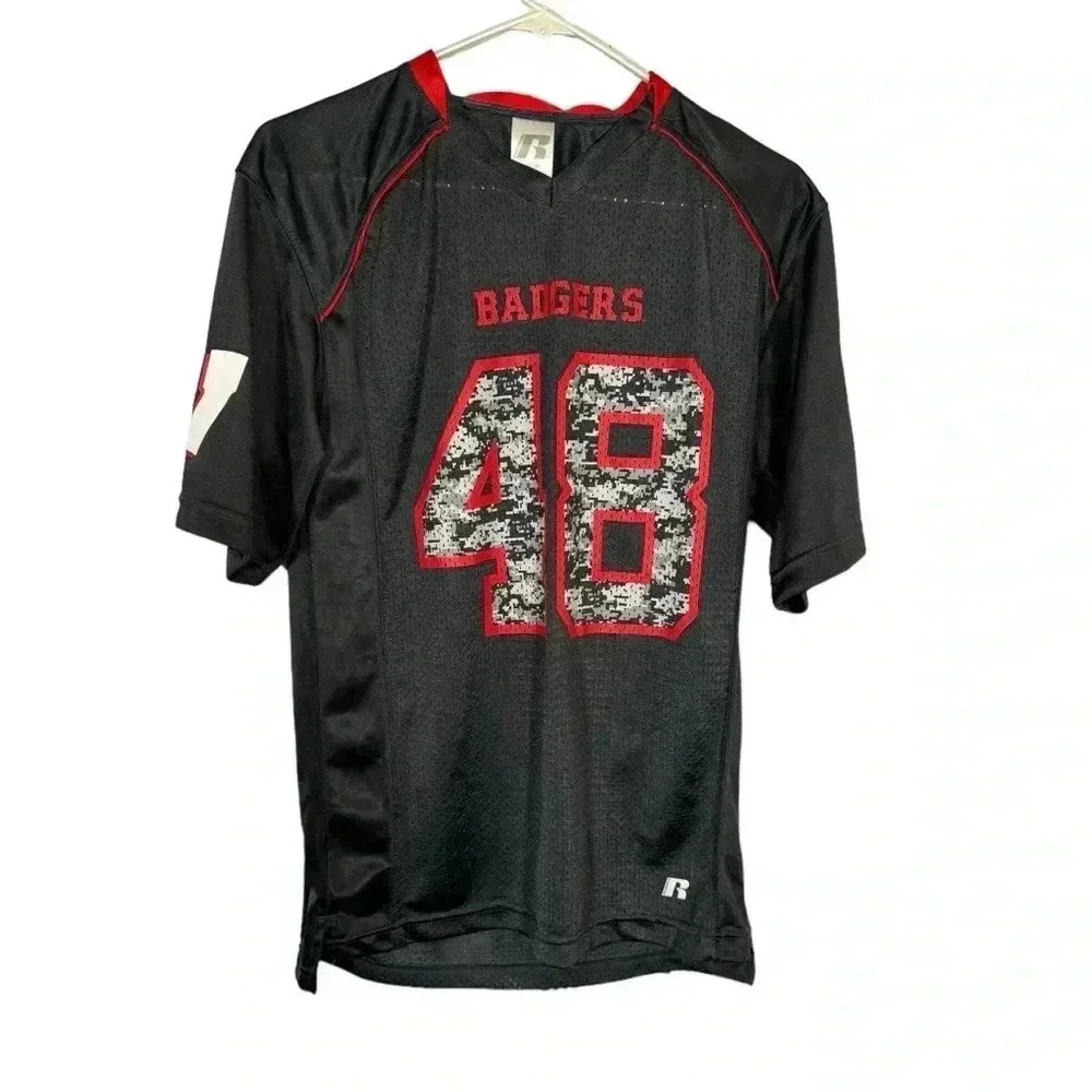 Wisconsin Badgers #48 Russell Size Small 34/36 Gray Camo Mesh Football Jersey